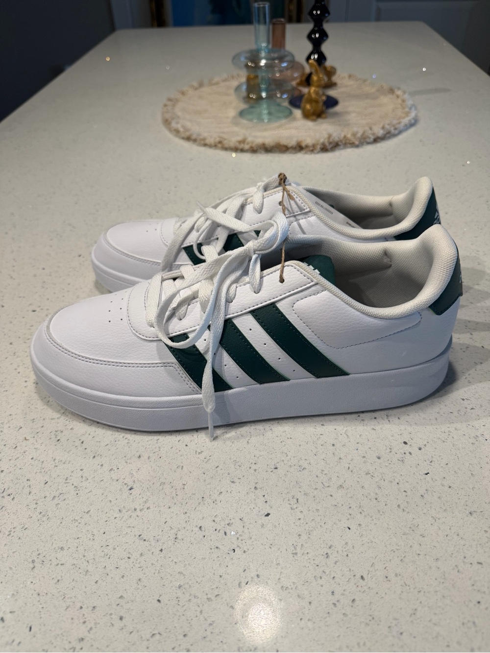 NWT Adidas Breaknet 2.0 White Sneakers with Dark Green Three-Stripe Accent